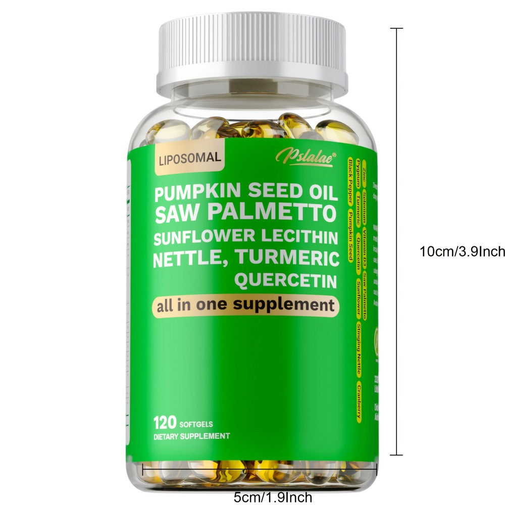 Saw Palmetto - with Pumpkin Seed Oil, Pygeum And Quercetin, Support Heart, Skin, Hair, Urinary, Bladder And, Supports Male Health - 120pcs