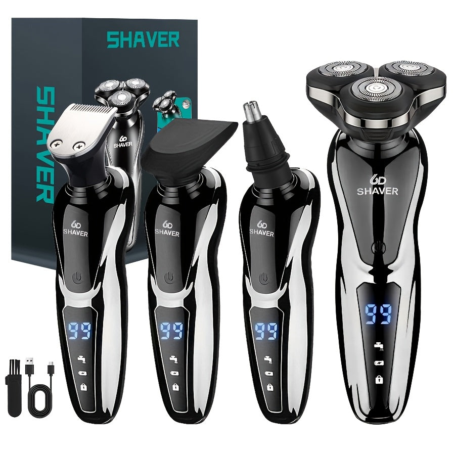 Men' 3-in-1 Electric Razor & Shaver - Portable Beard Trimmer with 3D Floating Blade, Digital Display Suitable for Nose Hair Trimmer, Ear Hair Shaver, Eyebrow Grooming Machine, - Shaving Device