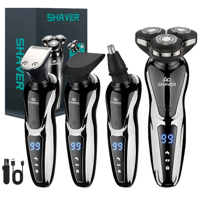 Electric Shaver for Men 3D Floating Blade 3-in-1 Beard Trimmer Digital Display USB Rechargeable Portable Grooming Kit Standalone 3-in-1 or 4-in-1 Set