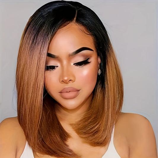 Black And Brown U Part Lace Bob Wigs 13*2 Ombre Brown Bob Front Wig 12 Inch Straight Hair Wigs Lace Front Synthetic Hair Wigs Merry Christmas Hair