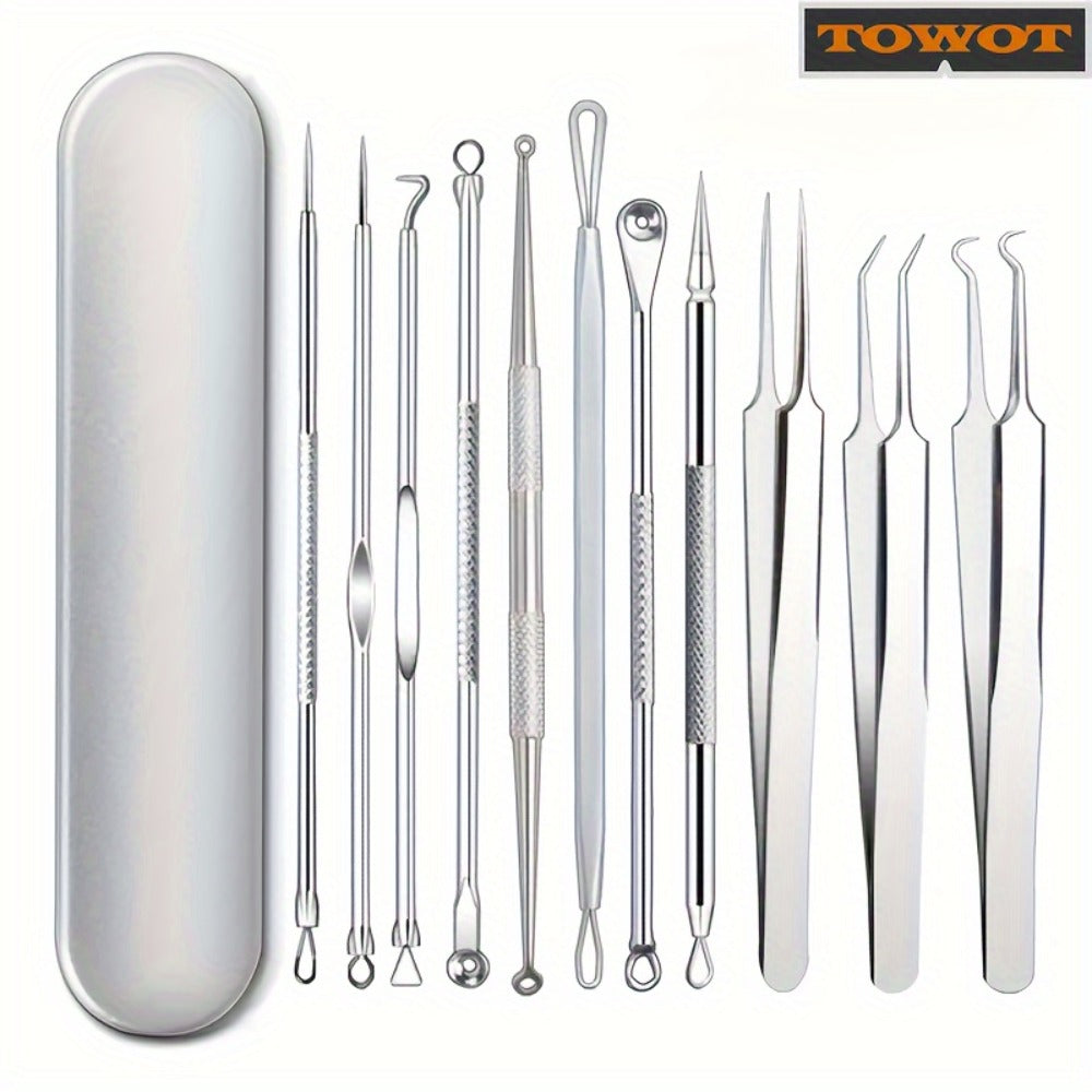 11pcs Blackhead Remover For Face, Professional Stainless Micro-Needling Removal Tools Kit, Needling Beauty Needle Elbow Hook Needle Tool, Pimple Popper Tool Kit For Quick And Easy Removal Of Pimples, Blackheads, Zit Removing Forehead