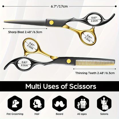 Hair Cutting Scissors Set 6 Inch Stainless Steel Colorful Thinning Shears Hairdressing Scissors Barber Comb Kit Professional Salon Shears for Men Women