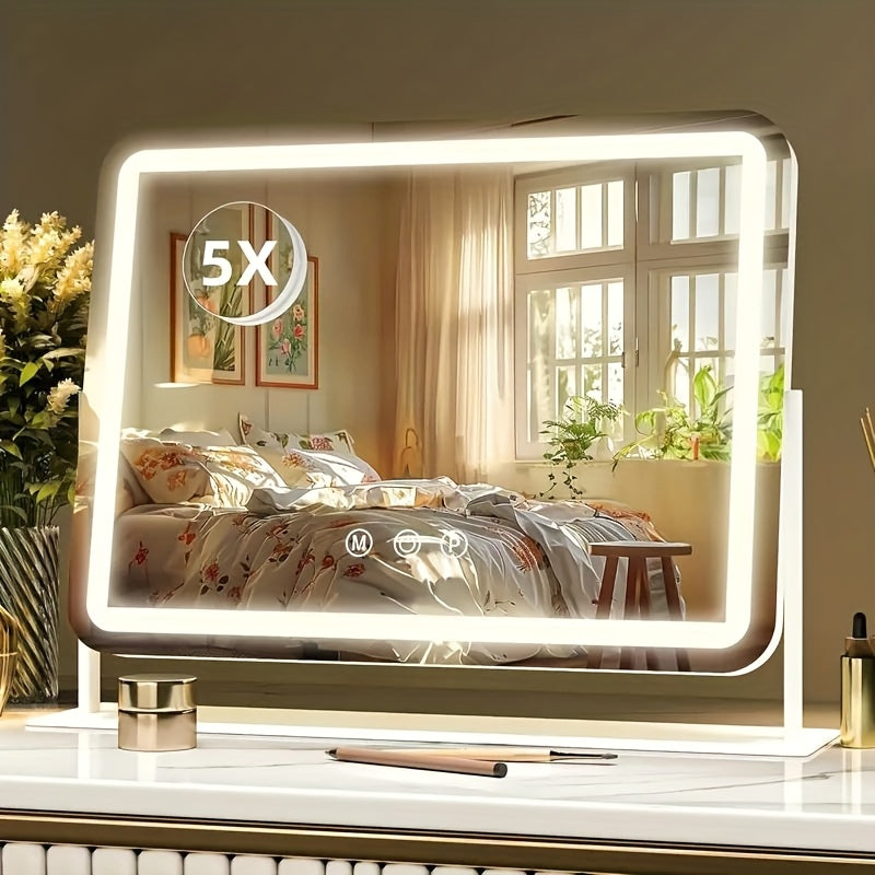 BANBERS Large Illuminated Makeup Mirror with 5X Magnifying Glass Illumination, Smart Touch Table Mirror with 3-color Adjustable Lighting, Suitable for Dressing Tables And Makeup Table Tops