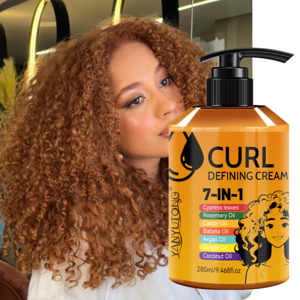Curl Defining Cream 7-in-1 Anti-Frizz Moisturizing Hold - Curly Hair Styling Cream for Wavy Coily Hair Long-Lasting Elasticity Non-Sticky Curl Enhancer Women Men 280ml