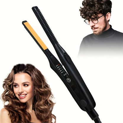 Mini Hair Straightener 2-in-1 Flat Iron Curler - Ultra Thin Portable Wet Dry Straightening Curling Iron for Short Hair, Beard & Travel Styling