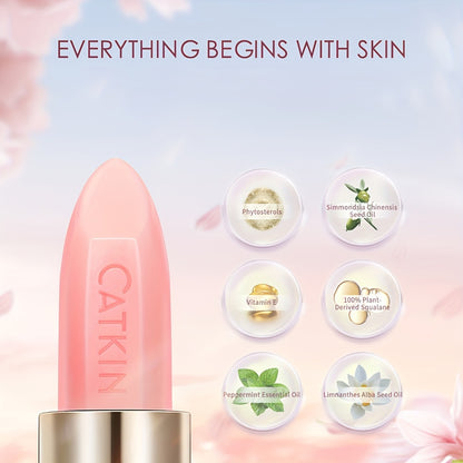 Color Changing Lip Balm Moisturizing Glossy Finish - Plant Squalane Vitamin E Nourishing Hydrating Lip Care Tinted Balm for Women Multiple Shades CATKIN