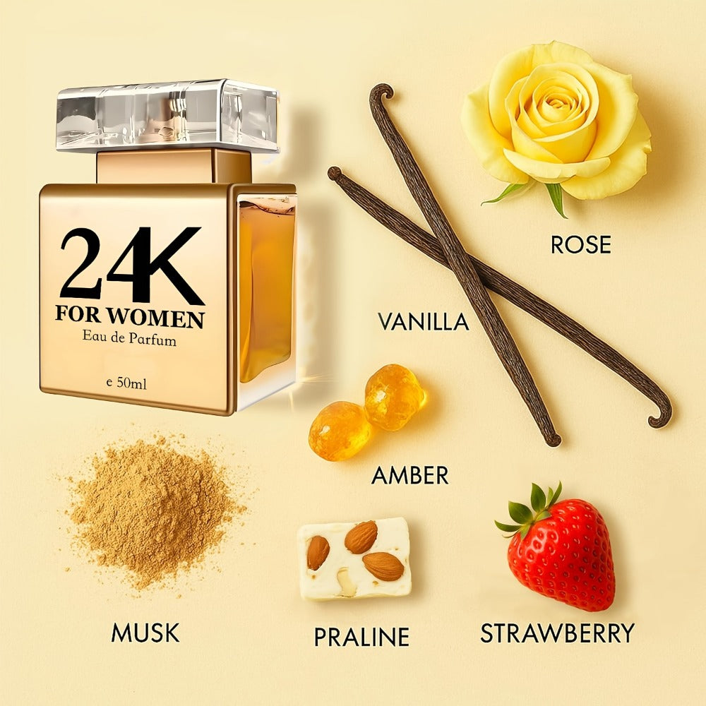 Luxury Perfume for Women 24K Gold Plated Bottle Long Lasting Eau de Parfum Spray - Elegant Gift Set for Birthday Anniversary Valentine