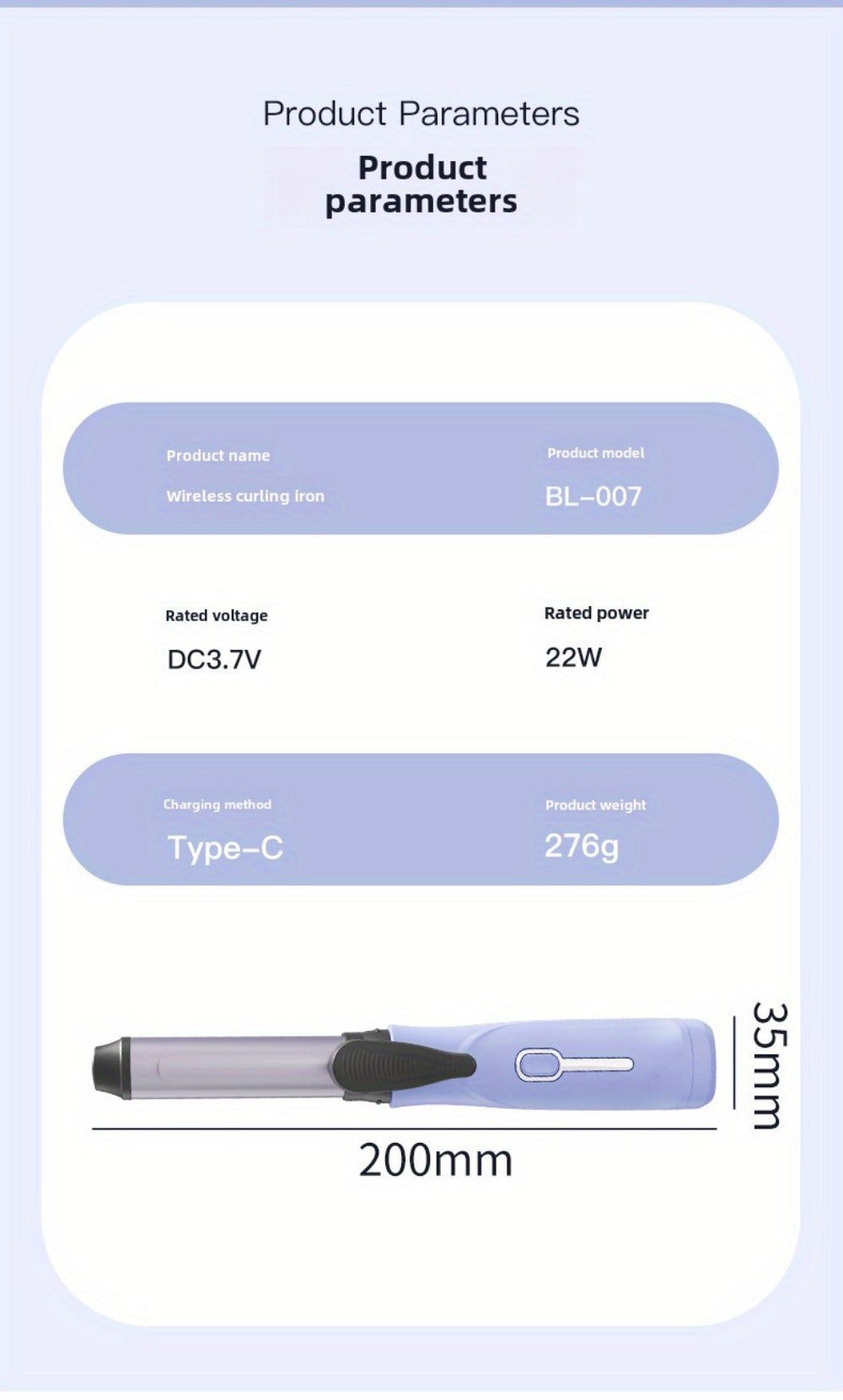 Portable Wireless Mini Hair Curling Iron Long Lasting Style Airy Bangs Big Wave Permanent Hairdressing Tools Additions for Students