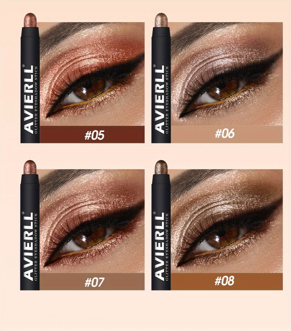 Eyeshadow Stick Set 8PCS Waterproof Long-Lasting - Shimmer, Pearlescent & Matte Eye Shadow Pencil for Smoky, Natural & Glitter Looks, Blendable Creamy Formula, Gift for Her