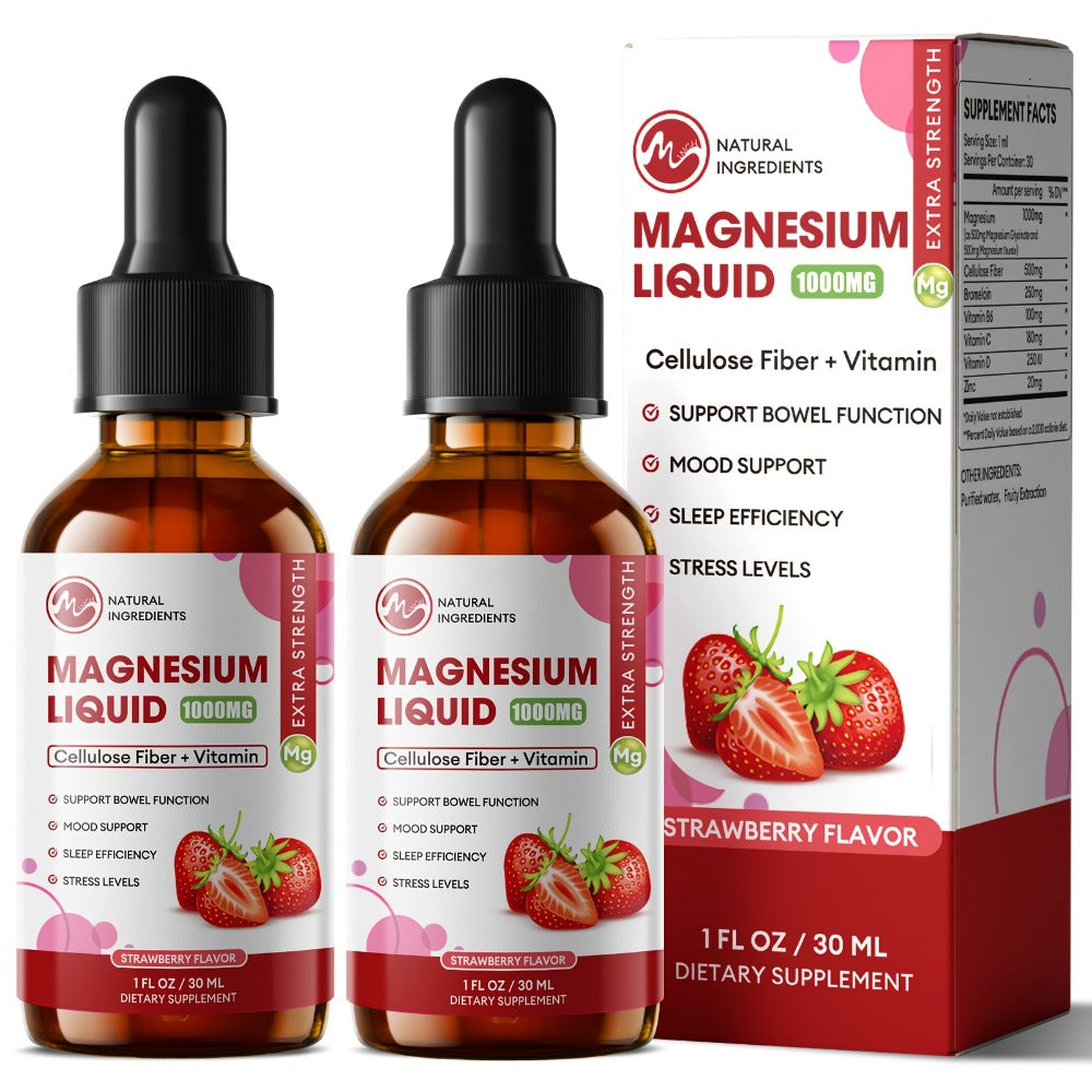 [Magnesium Glycinate Drops] Liquid Magnesium 1000mg, Sugar Free Magnesium Glycinate Liquid Drops with Cellulose Fiber, Bromelain, Vitamin B6, C, D, Zinc for Night, Digestive Health, Pineapple Flavor, 60 Servings, 2 Pack