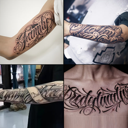 Temporary Tattoo Stickers 4 Sheets Herbal Semi Permanent Fake Tattoos with English Letter Elements Lasts 7-15 Days Waterproof Sweat Resistant Realistic Look for Men Women Teens Body Art