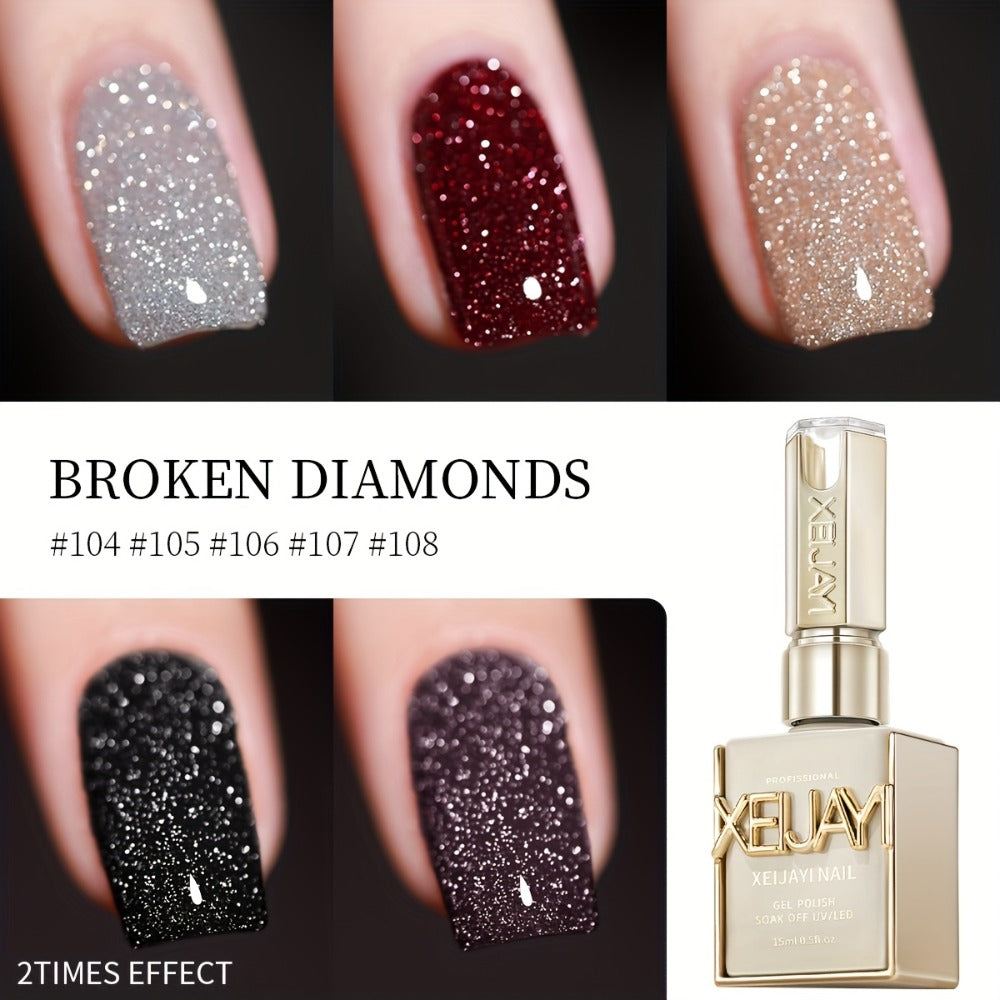 Glitter Gel Nail Polish Set 5 Colors - Broken Stone Sparkling Semi Permanent Soak Off UV LED Nail Gel 0.51oz Each - Long Lasting Glittery Nail Art Polish for Salon & DIY Home Use