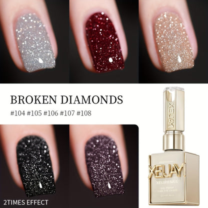 Glitter Gel Nail Polish Set 5 Colors - Broken Stone Sparkling Semi Permanent Soak Off UV LED Nail Gel 0.51oz Each - Long Lasting Glittery Nail Art Polish for Salon & DIY Home Use