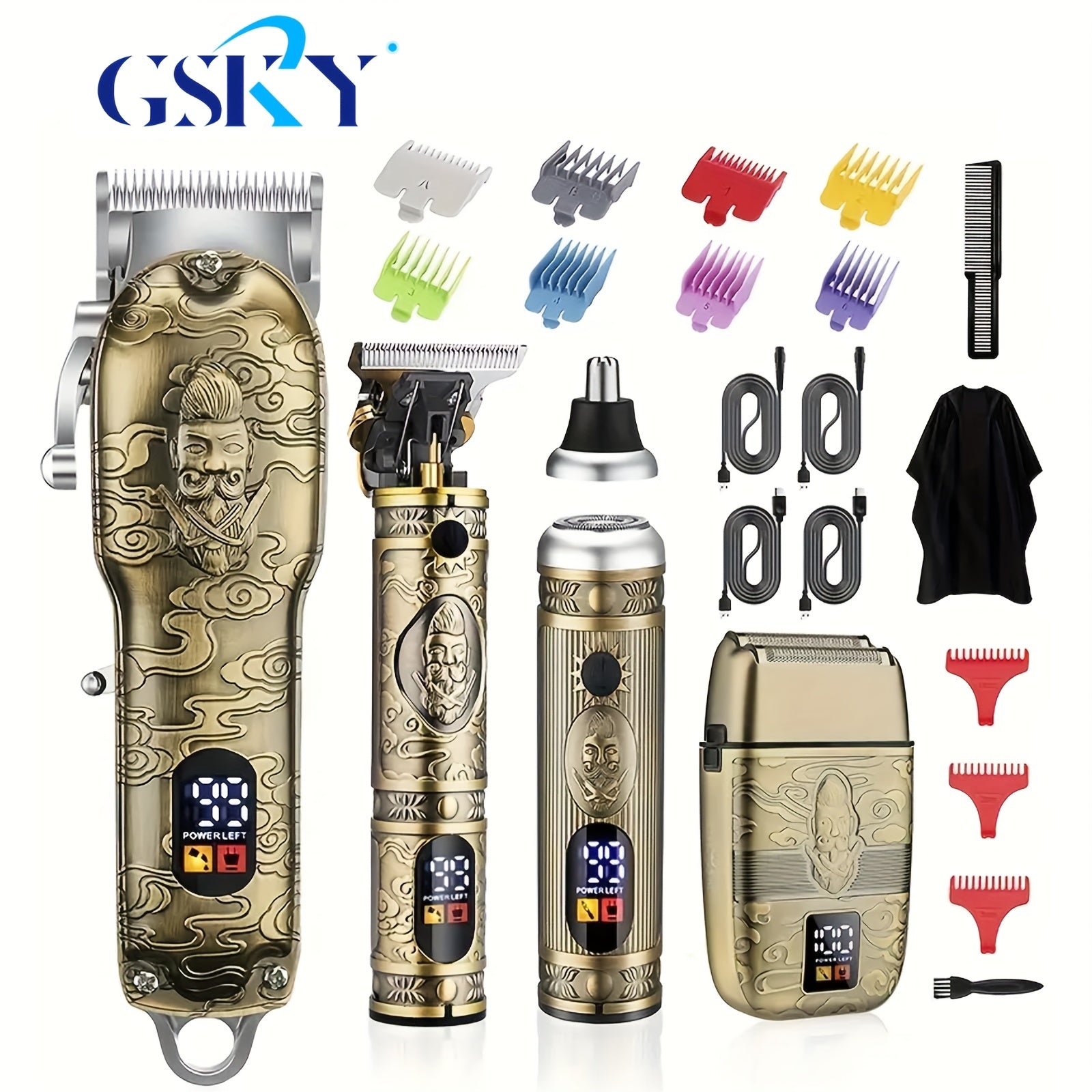 [Professional Hair Clippers] GSKY Men's Professional Hair Clippers & Trimmers | T-Blade Trimmer, Nose Hair Trimmer, Electric Razor with LCD Display, USB Rechargeable, Ergonomic Design for Hair Cutting & Grooming