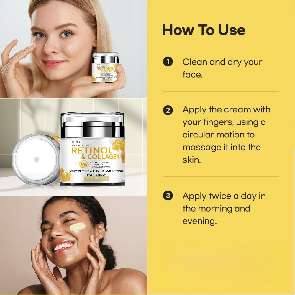 50g Retinol and Hyaluronic Acid Cream, Skincare Facial Moisturizer, Smoothes Fine Lines, Firms Skin Care for Neck, Instant Lift and Brightening, Day and Night Daily Moisturizer, Suitable for Dry, Rough Skin, Youthful Radiance