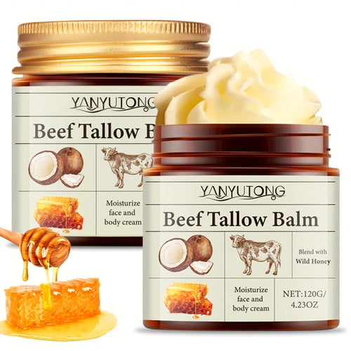 Beef Tallow & Raw Honey Face + Body Cream — 100% Grass-Fed Minimalist Formula with Vitamin E, Dual-Action All-Over Moisturizer for All Skin Types, Men & Women, 120g
