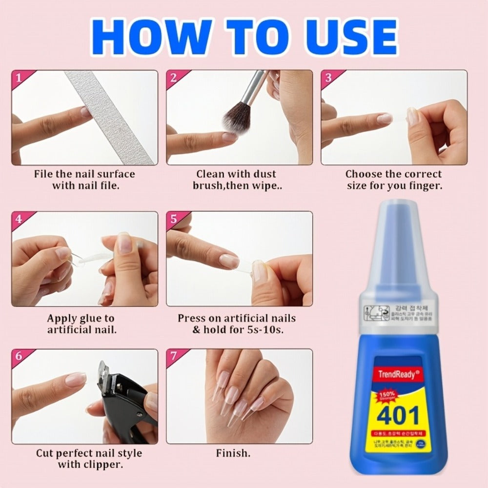 8-Pack/6-Pack/4-pack/2-Pack Extra Strong & Waterproof Nail Adhesive with Nail Stickers | 0.85oz Bottles with Dropper Tip | Quick-Release, Long-Wearing | Alcohol-Free Salon Formula | Multi-Use: Nails, Fabric, Repairs | Super Glue, Nail Glue