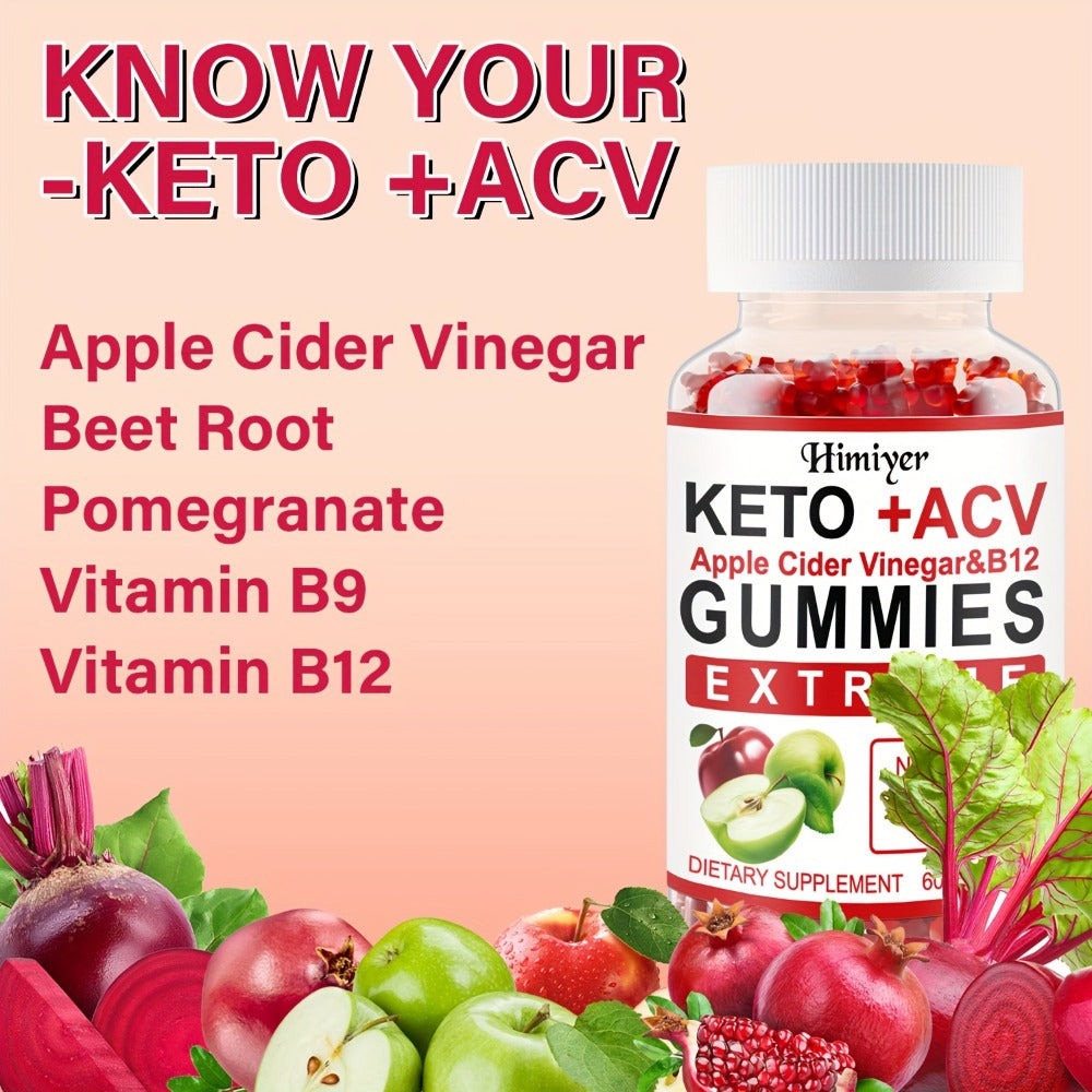 2 Bottles Of 120 Capsules - Keto ACV Apple Cider Vinegar & B12 Apple Cider Vinegar, Added Pomegranate Beet Juice Powder B12 Vegetarian Gummies - One In The Morning And Evening Can Last for Two Months