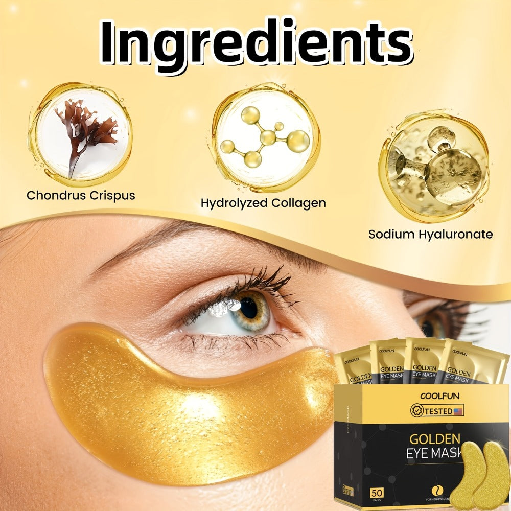 [Hypoallergenic Skincare Gift] 50 Pairs Of Golden Crystal Eye Patches With Collagen, Glycerin And Moisturizing Ingredients To Keep Light Beige Hydrated, Hypoallergenic, Daily Skincare For Men And Women, Gentle Formula, Hypoallergenic, Suitable For All Lig