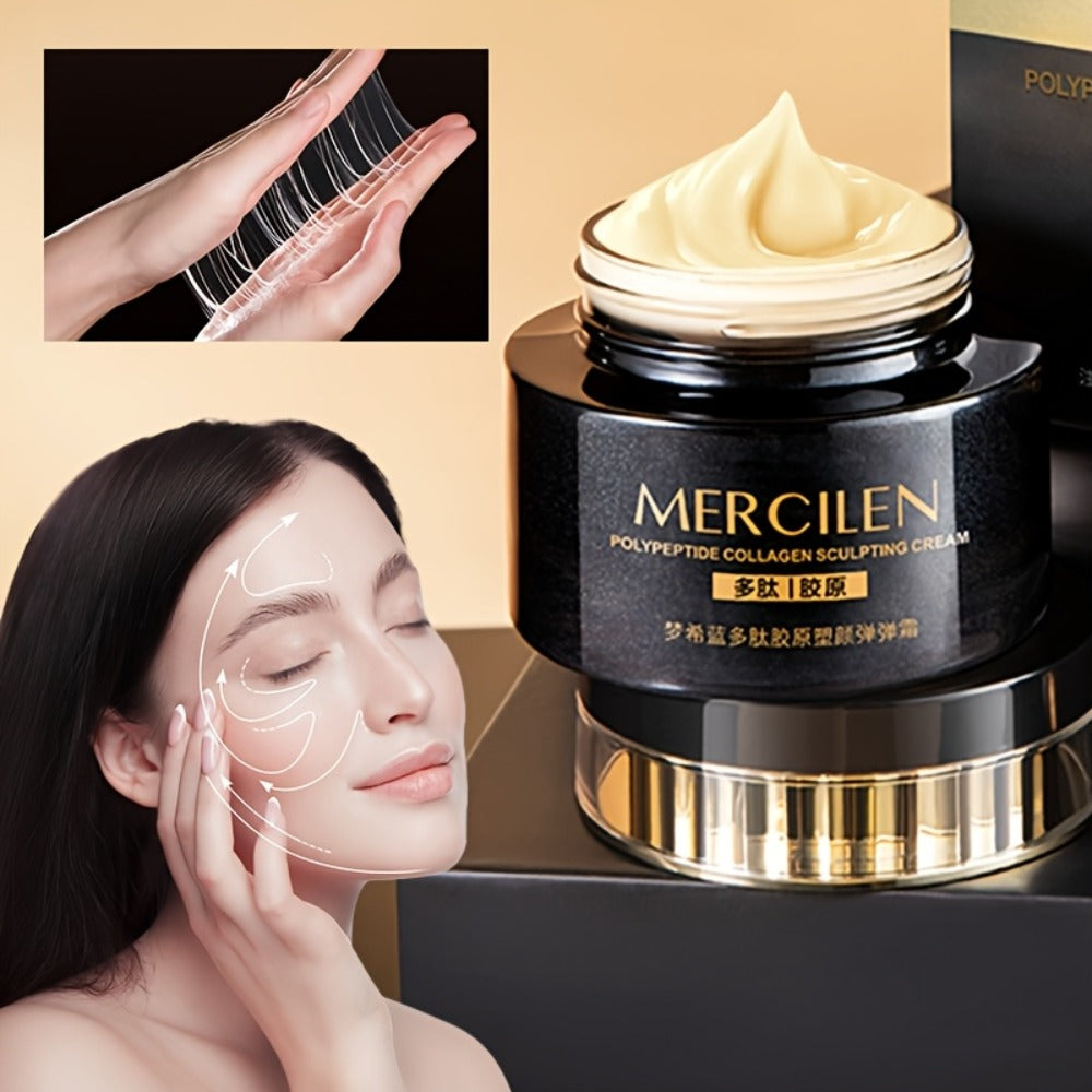 Mercilen Collagen Sculpting Cream - Hydrating & Firming Light Beige Care with Hyaluronic Acid, Plant-Based Squalane & Glycerin, Alcohol-Free for Normal to Sensitive Light Beige, Unisex Skincare, Sleek Black Packaging, Elegant Design
