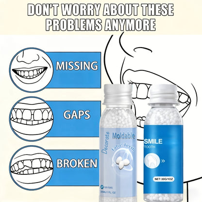 Moldable Fake Teeth Kit Cosmetic Dental Veneers Missing Tooth Filling Repair Temporary Dentures Natural-Looking Smile Makeover for Adults Seniors Halloween Christmas Party Unisex