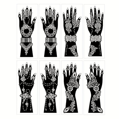 Tattoo Stencils 8-Piece Set Vintage Ramadan Henna-Style Designs | Reusable Body Art Stencils for Brides Bridal Party | Valentine's Day New Year Celebration Skin Decoration Stickers