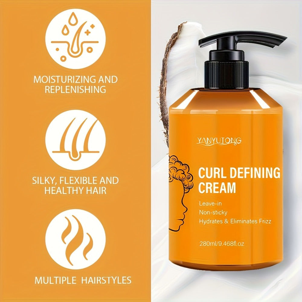 Curly Hair Styling Cream with Moroccan Argan Oil - Moisturizing Curl Definer for Wavy, Coily & Latin Curls, Long-Lasting Volume, Frizz Control, 280ml