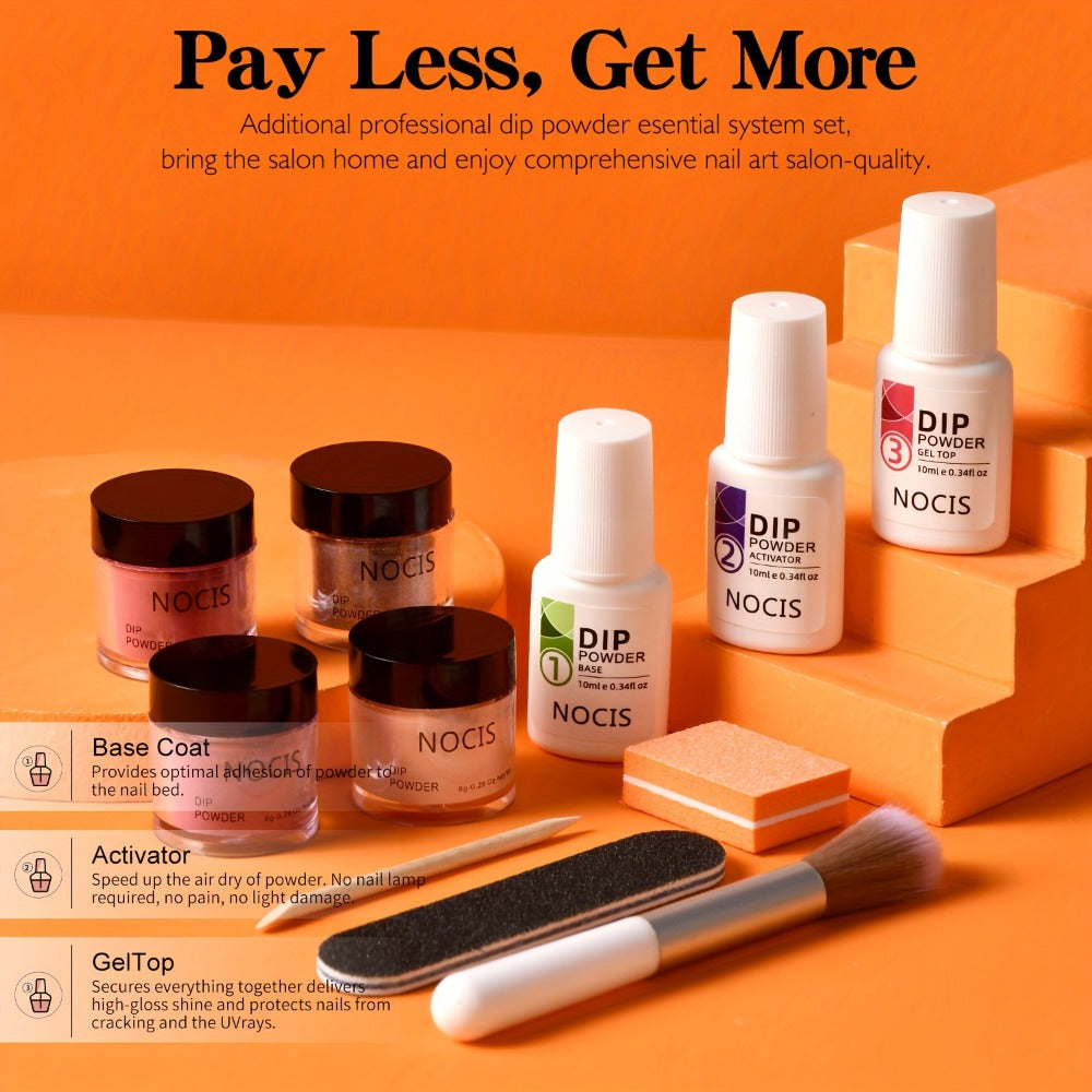 NOCIS 11pcs Dip Powder Nail Kit: Classic Brown Nude Collection, Glitter, Neutral Skin Tone, No-Odor, Beginner Friendly, French Nail Art Manicure Gift Set