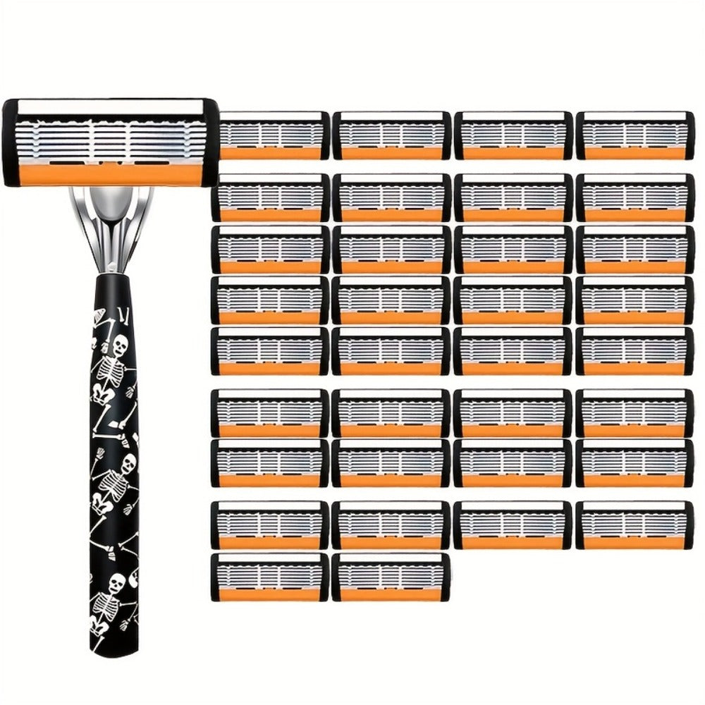 Safety Razor for Men - 7-Layer Stainless Steel Blades, Non-Slip Metal Handle, Classic Double Edge Razor for Beard & Mustache Grooming, Multiple Handle & Blade Pack Options