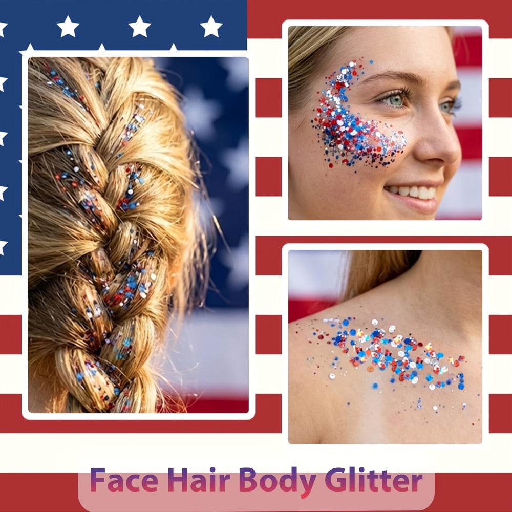Glitter Makeup Stick Red & Blue Multi-Use Glitter Gel for Face Hair & Body - American Flag Theme for July 4th Independence Day Sports & Stage Makeup