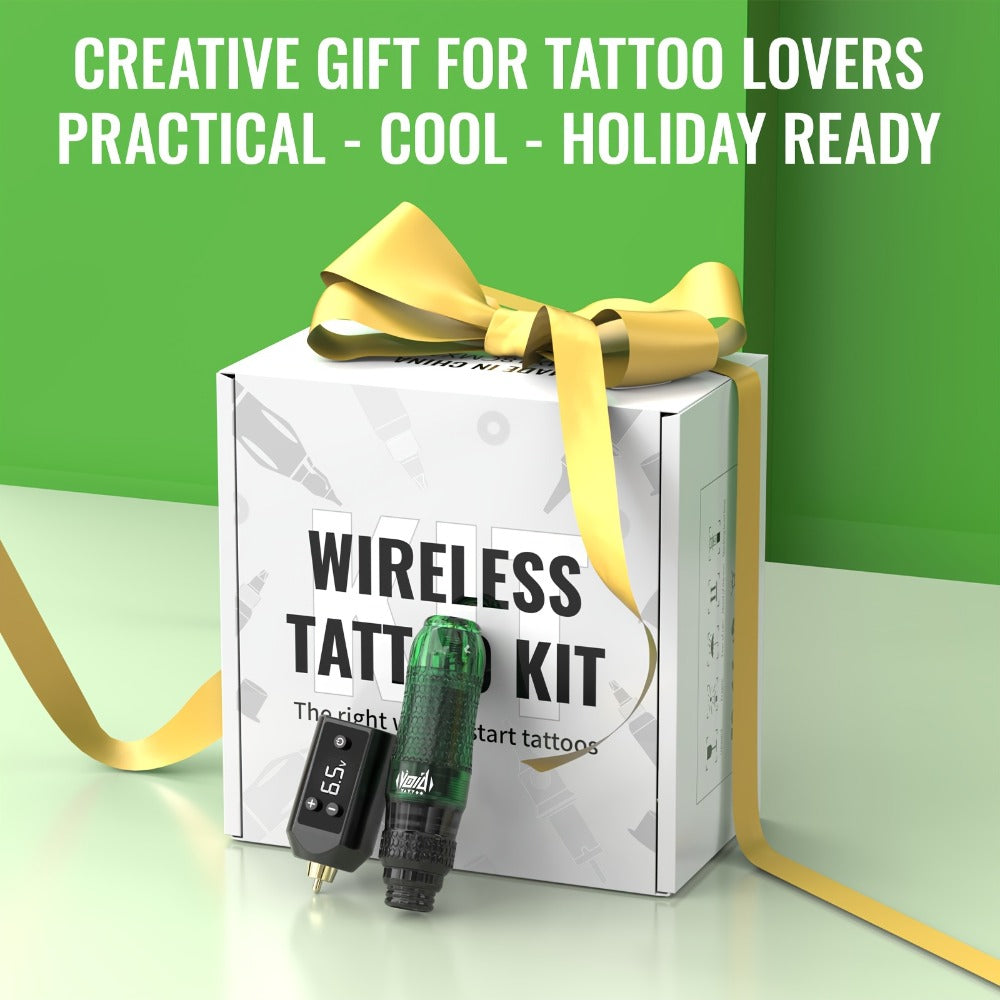 Tattoo Pen Kit VOID Wireless 1200mAh Anti-Slip Grip with 10 Cartridge Needles 5 Ink Shades 3-4 Hour Battery 4-12V Adjustable Rotary Tattoo Gun for Beginners Purple Green