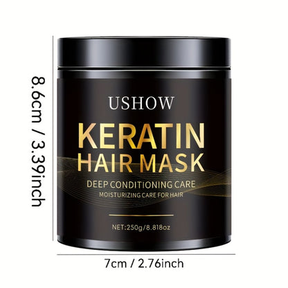 Keratin Hair Mask – Deep Conditioning Treatment with Collagen, Repairs Dry & Damaged Hair, Anti-Breakage, Softens & Strengthens, Reduces Split Ends, 250g / 8.8oz