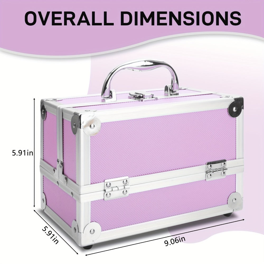 [With Wheels] 4in 1 Aluminum Cosmetic Professional Makeup Case Tattoo Box, Extra Large Cosmetic Case Rolling Makeup Case Trolley Makeup Travel Organizer with 360° Swivel Wheels Pink Black