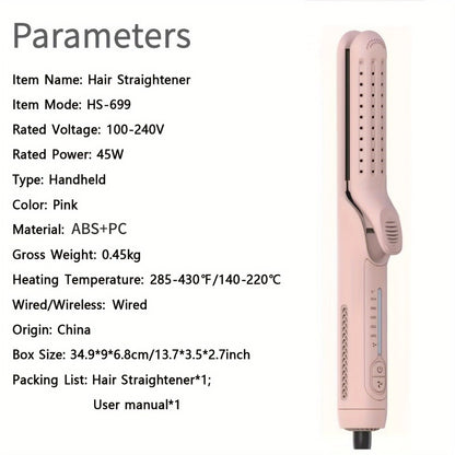 2-in-1 Airflow Curling Iron 360° Ceramic – Hair Straightener & Curler Anti-Scald Wand with 5 Temps Cool Air Styler for Long & Short Hair – Pink, Black
