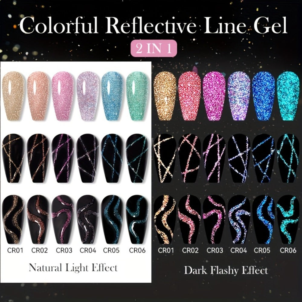 LILYCUTE 0.17oz 3pcs/Set Colorful Reflective Line Gel Nail Polish Super Bright Sparkling Glitter Ultra-thin Pull Line Drawing Painting Nail Art Graffiti Stripe Gel