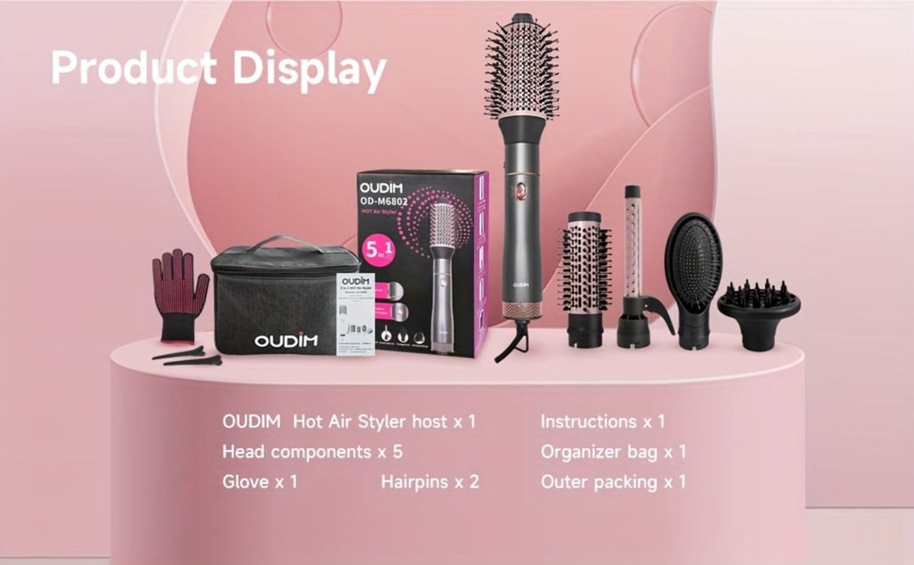 Hot Air Comb For Women, Negative Ion, 5-in-1 Styling Comb Set, Hair Dryer, Massage Straightening Comb, Round Curling Iron And Brush, Oval Styling Comb, Interchangeable Head, Gifts For Mother'S Day, Girl Stuff, Wow Hair Products