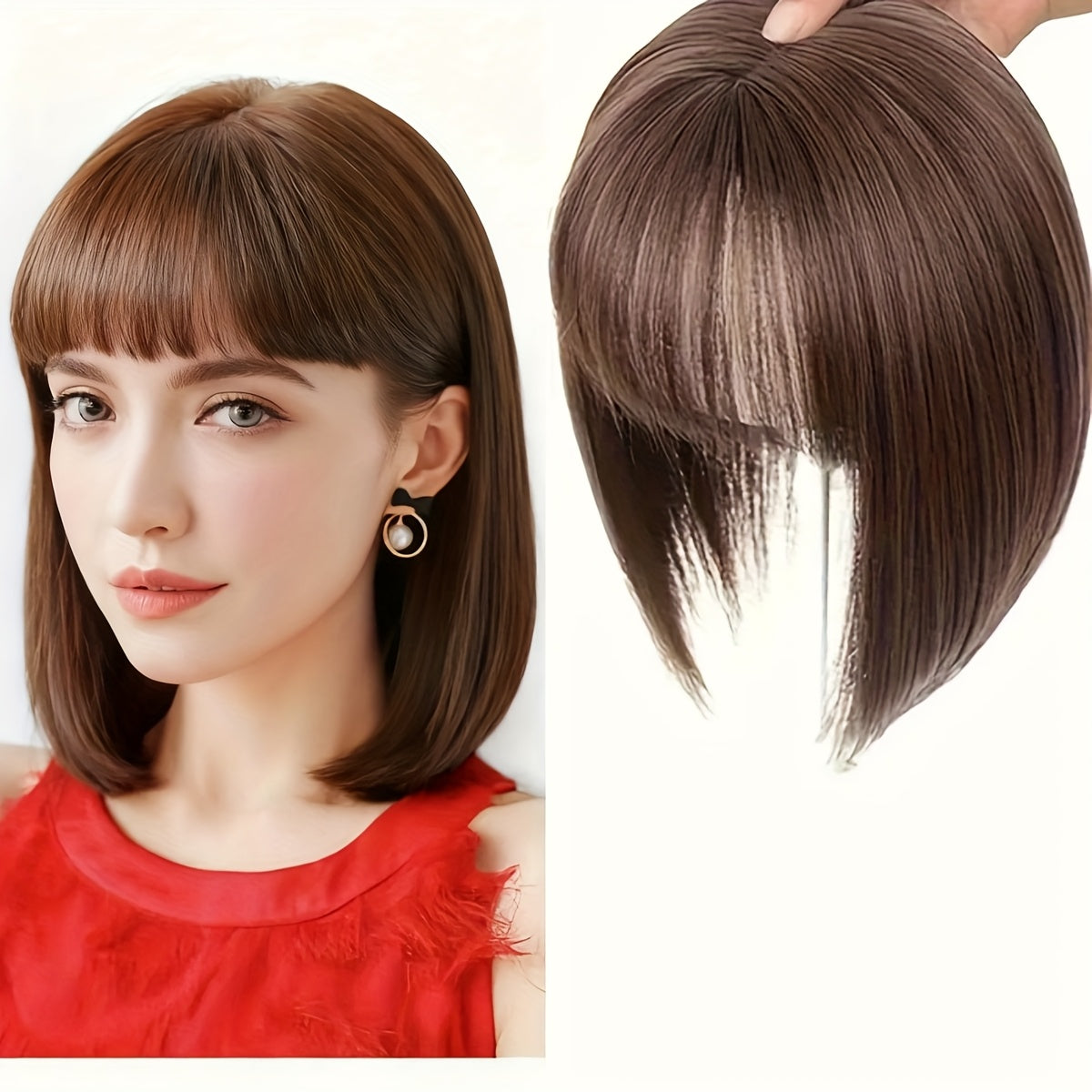 9.8In Women'S Long Hair with Bangs on Top of Hair Extension Piece, White Hair Top Cover-Up Device, Women'S Top Hair Extension Piece, Women'S Hair Volume Increase Top Wig, Women'S Lightweight Hair Patch