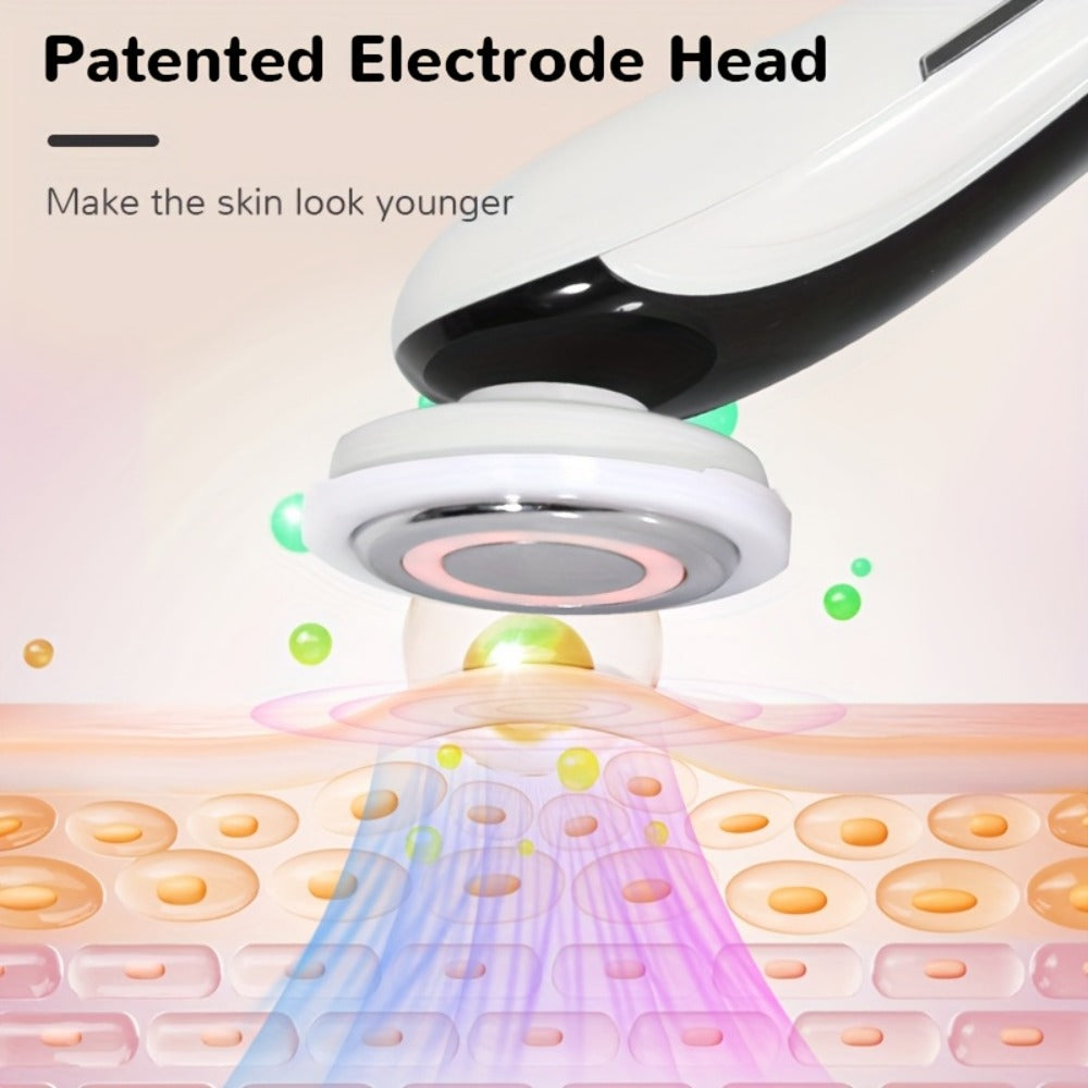 4-in-1 Facial And Neck Massager with LED Relax & Vibration - USB-Powered Light Beige Tightening, for Home/Travel - Ideal Gift for & Relaxation, Ergonomic Handle, Highquality Device, Skincare Enthusiasts, Portable Design, Durable