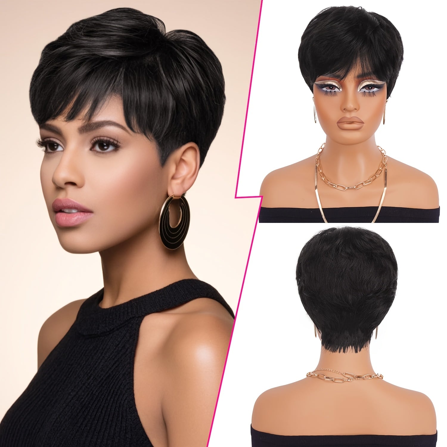 Women'S Short Fairy Hairstyle Wig - 150% Density Brazilian Human Hair, Mechanism Rose Net Cap, No Glue, Easy to Wear, Suitable for Beginners, Daily Headwear, Elegant Hairstyle, Quick Style Transformation, Exclusive for Fashion Enthusiasts