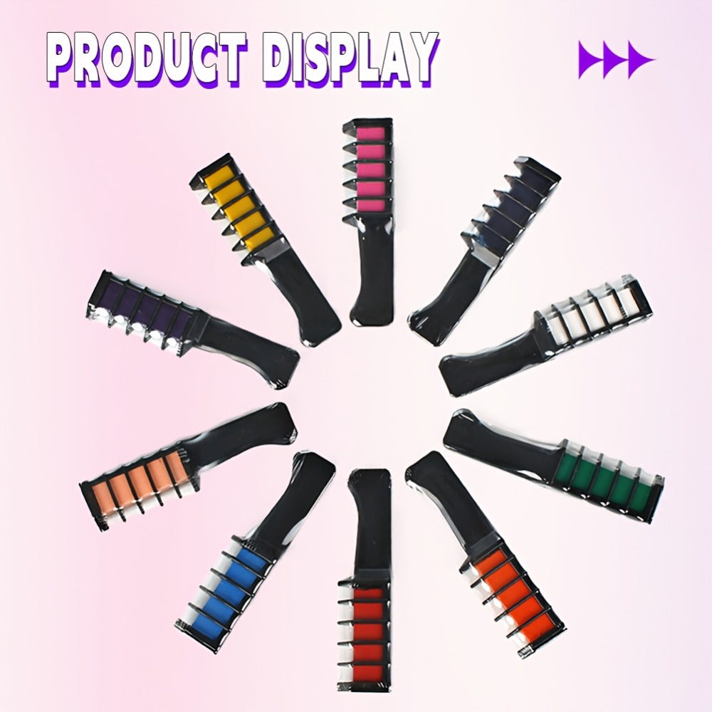 Hair Dye Chalk Comb 14-Color Set — Temporary Washable Hair Color, Plant-Based Squalane & Glycerin Formula, Vibrant Creative Styles for Parties & Events, Safe for All Hair Types