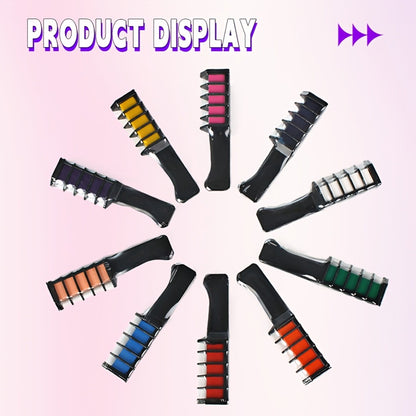 Hair Dye Chalk Comb 14-Color Set — Temporary Washable Hair Color, Plant-Based Squalane & Glycerin Formula, Vibrant Creative Styles for Parties & Events, Safe for All Hair Types