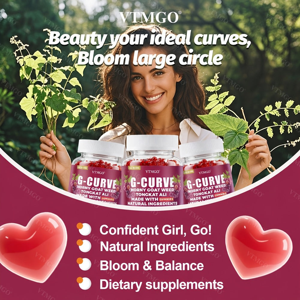 G-CURVE GUMMIES- Rounder, Volumized. Natural Botanical Blend with Maca, Saw Palmetto Berry Powder, Tribulus Terrestris Extract, L-Arginine. It Is A Gift for Women. Life - Confident, Elegant And Beautiful. Grape Flavored (60 Count) (1/2/3 Bottles)