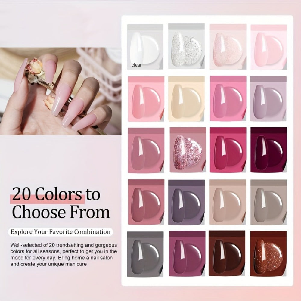 NOCIS 33pcs Impregnation Powder Nail Art Kit - Dip Manicure Kit with 20 pink purple brown Glittering Colors, Top/Primer Activator, and French Style Nail DIY Essentials for Salon-Quality Results at Home - Perfect Gift for Girls