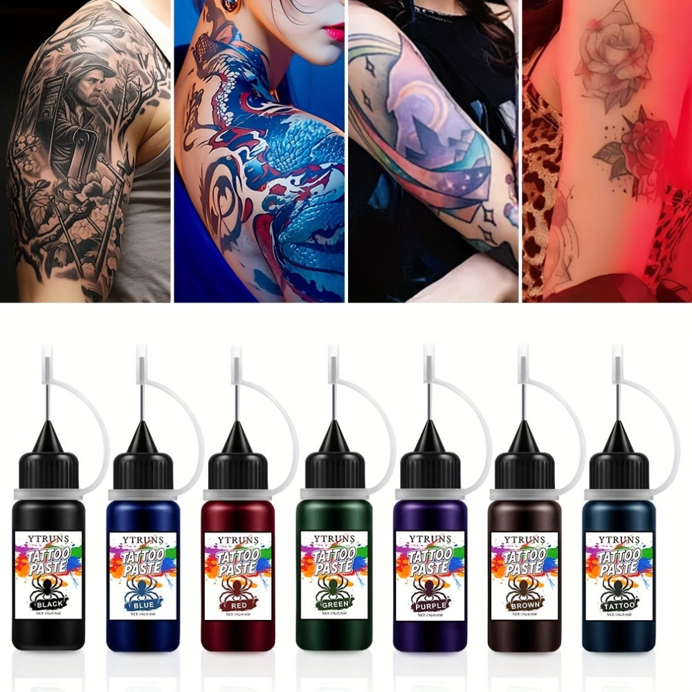 YTRUNS Temporary Tattoo Ink - Fast-Drying Waterproof Tattoo Paint Featuring 7 Bright Colors (Red, Purple, Blue, Green, Orange, Pink) - Gentle Body Art for Celebrations, Festivals