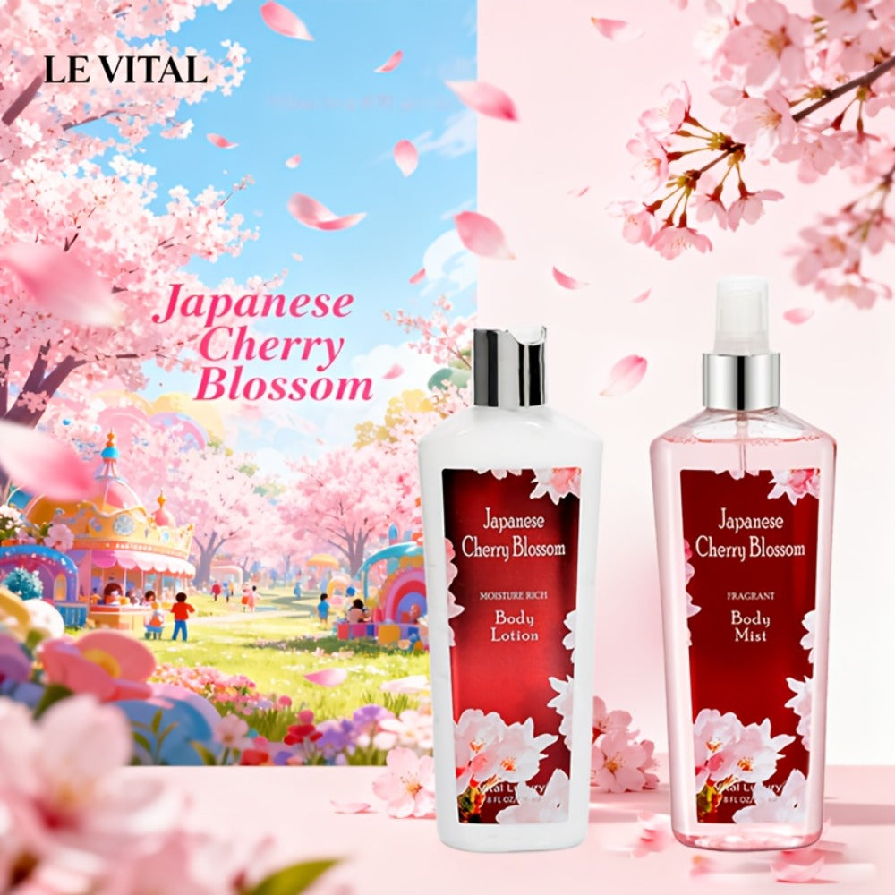 Cherry Blossom Body Lotion and Body Mist Gift Set Japanese Sakura Fragrance Moisturizing Softening Refreshing Skin Care for Women - Valentine Wedding Birthday Bridal Shower Gift