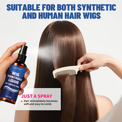 Wig Conditioning Spray Detangle Anti-Frizz Shine Mist for Synthetic Wigs Straight Curly Long Short Hair Light Formula No Heavy Feel Daily Styling
