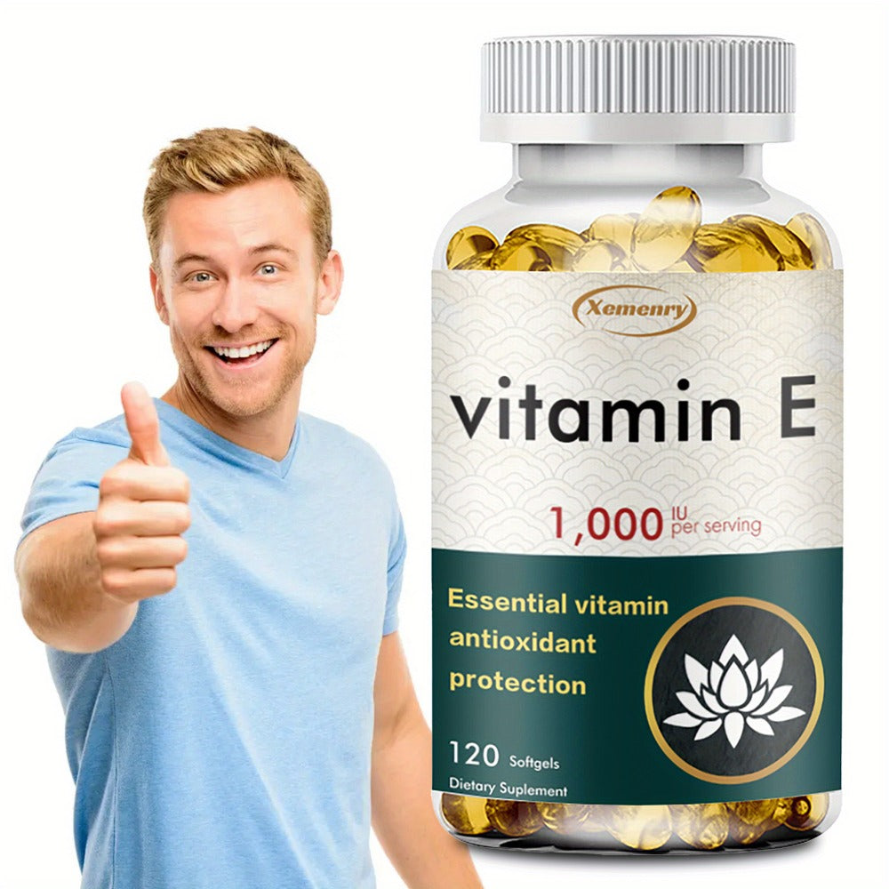 Vitamin E 1000IU - Immune Support, Promotes Hair, Skin, Nails, Eye Health, Gluten-Free Antioxidant Supplements - 120pcs