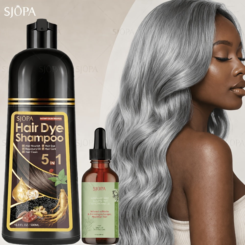 Hair Dye Shampoo Kit 3-in-1 with Rosemary Hair Oil - Quick Color, Gentle & Natural Formula | 16.91oz + Oil | 12 Shades | Safe for Skin | Perfect Gift