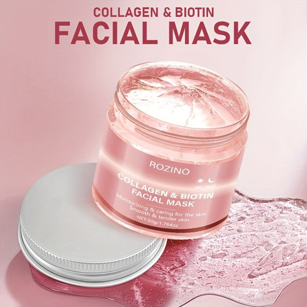50g Biotin Collagen Day & Night Mask, Hydrates, Keeps Skin Moist And Plump, Firms Skin, Brightens Complexion, Smooths Skin, Makes Skin Look Younger. Suitable for Daily Use And Holiday Gifts, Giving Her A Beautiful Face