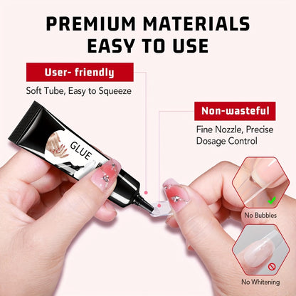 Nail Glue for Acrylic Nails Quick Dry Strong Hold Gel Formula Nail Art Glue for Press On Nails Gems Rhinestones Nail Accessories Long Lasting Manicure Supplies 4pcs 10g Each